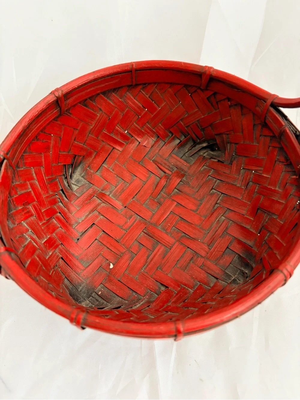 Red Woven Basket with Cat Handle - Home Accents